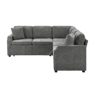 English Elm Sectional Sofa Bed - Versatile L-Shaped Chenille Sofa With Sleeper, Hidden Storage & Pillows, Gray N719S002070E-GIGA