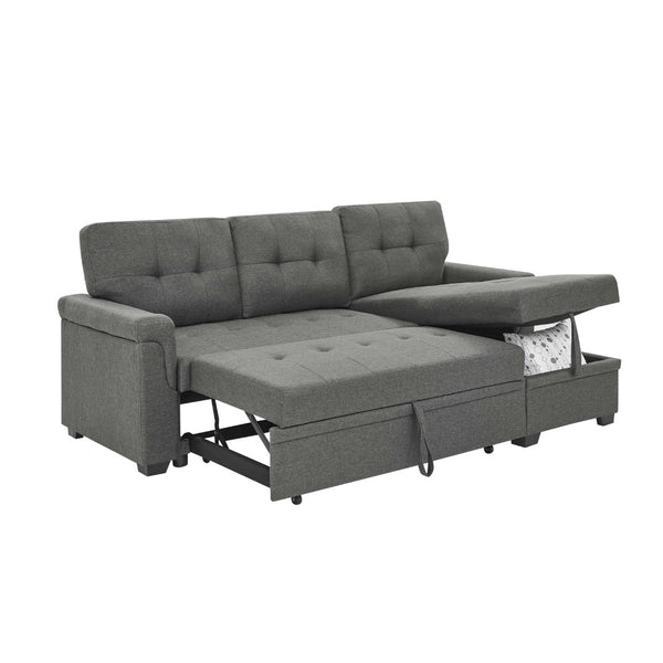 English Elm 86'' Linen Sectional Sleeper Sofa with Tufted Upholstery and Reversible Chaise Living Room B355S00010