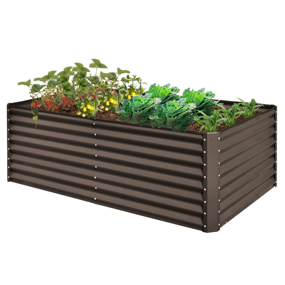 English Elm 6x3x1.5ft Galvanized Steel Raised Garden Bed Deep Root Planter for Yard Vegetables Brown W1859P430203