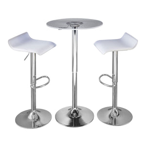 English Elm Spyra-Ale Modern Adjustable 3-Piece Bar Set with Etched Acrylic Light-Up Table, Chrome Frame, White PVC Upholstery B202S01475