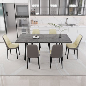 English Elm 55.12-70.87" Expandable Dining Set 7 Piece Industrial Mdf Table with Pu Upholstered Chairs Beige+Grey W2189S00912