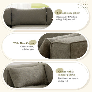 English Elm 112"Modular Sectional Sofa with Free Side Table and Pillows, Wrinkle-Resistant Boucle, No Assembly Required Grayish Green N723S9670F