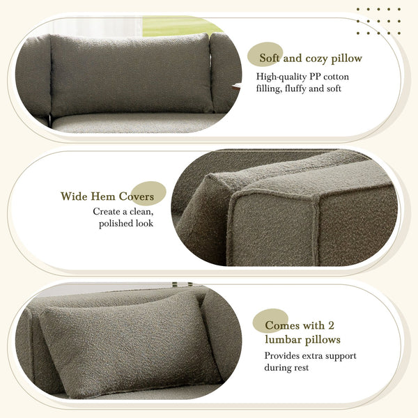 English Elm 112"Modular Sectional Sofa with Free Side Table and Pillows, Wrinkle-Resistant Boucle, No Assembly Required Grayish Green N723S9670F