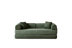 English Elm 78.8" Corduroy Modular Floor Sofa Convertible Sleeper Futon with Pillow Back Support Army Green W5617P455966