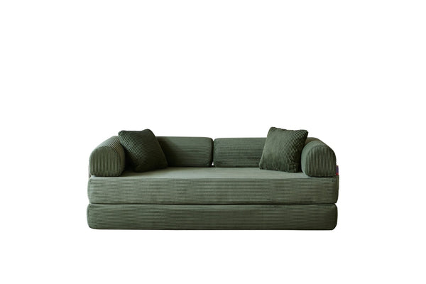 English Elm 78.8" Corduroy Modular Floor Sofa Convertible Sleeper Futon with Pillow Back Support Army Green W5617P455966