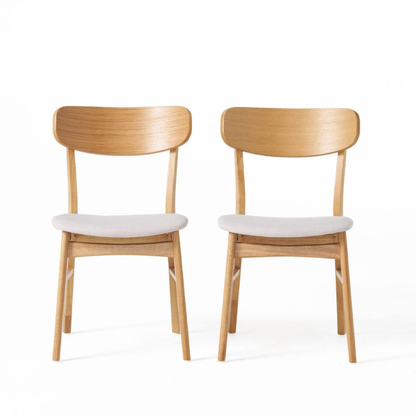 English Elm [video] 5 Piece Mid-century Rubberwood Dining Set with Cushioned Chairs for Modern Homes Light Beige,White+Oak N759S005002K