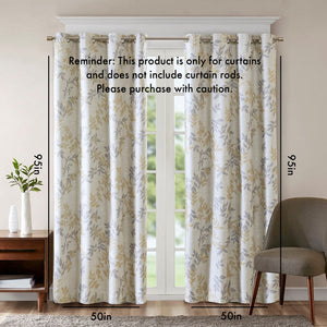 English Elm Printed Botanical Blackout Curtain Panel — SunSmart Julie textured polyester slub with noise-reducing foamback for energy savings and privacy, silver grommet top, 50x95" Yellow 3.05 L x 10.24 W x 8.66 H B03599780