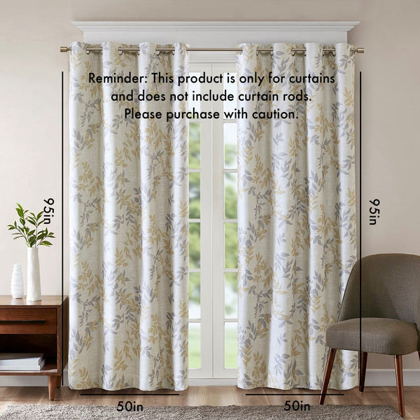 English Elm Printed Botanical Blackout Curtain Panel — SunSmart Julie textured polyester slub with noise-reducing foamback for energy savings and privacy, silver grommet top, 50x95" Yellow 3.05 L x 10.24 W x 8.66 H B03599780
