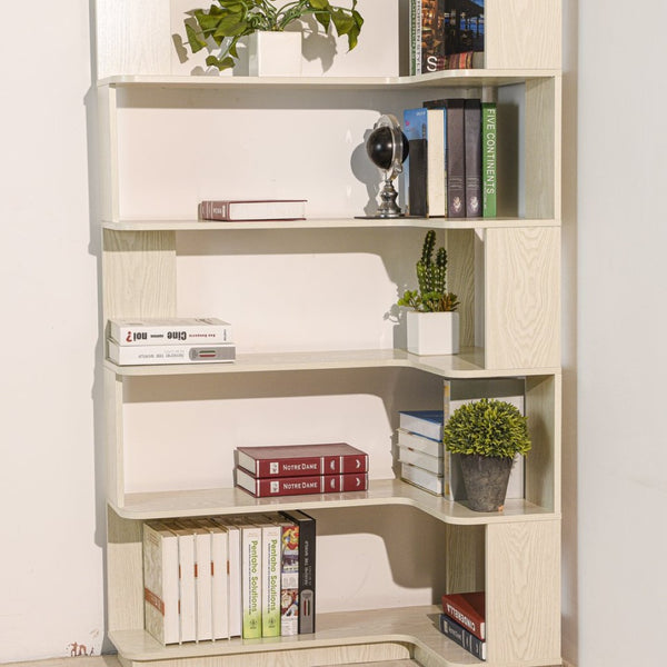 English Elm 90cm L-shaped Corner Bookcase Five Tier Mdf Open Shelving for Living Room Office W2899P444151