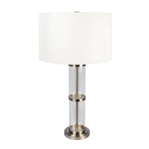 English Elm Ashcroft Furniture - Echo Brushed Nickel Table Lamp Clear Glass Body with Linen Shade Metal Base Modern Accent Lighting 25" B183P231764