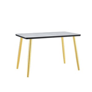 English Elm Modern Marble Look Glass Top Dining Table with Gold Tapered Legs Seats Six W1151S04619