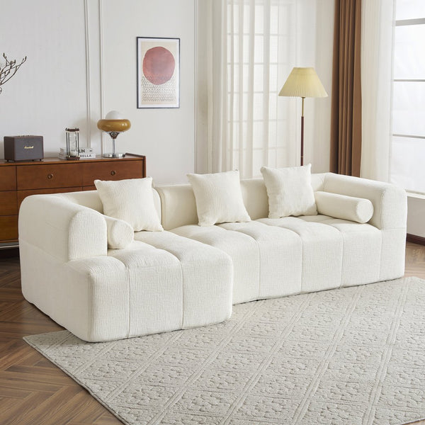 English Elm 101.2" Modern Sectional Sofa Full-Compressed Modular Couch with Deep Seating, Tufted Chenille Fabric, Pillows Included Beige N719S001890A