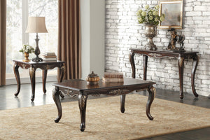 English Elm 1pc Traditional Croydon Cocktail Table in Dark Cherry Finish with Gold Tipping and Cabriole Legs, Elegant Living Room Accent Cherry 55 L x 21 W x 8 H B011P387134