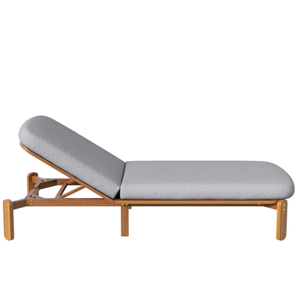 English Elm Outdoor Acacia Wood Chaise Lounge Reclining Patio Chair with Cushion for Poolside Grey N719P445623A