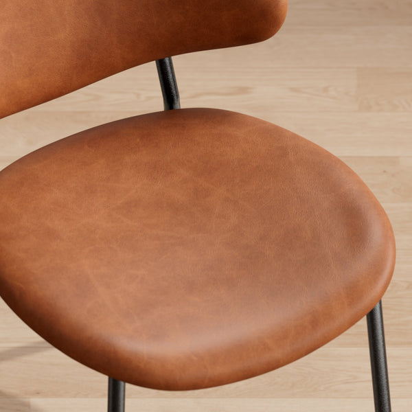 English Elm Set of 4 Upholstered PU Leather Dining Chairs with Curved Backrest and Slim Metal Legs for Stylish Homes Brown W3010P291314