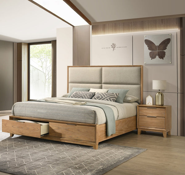 English Elm 1pc Contemporary Nightstand with Two Spacious Drawers in Mist White Finish for Modern Bedrooms Natural Wood 18.5 L x 27.4 W x 25 H B2741P404872