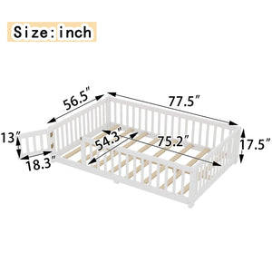 English Elm Full Floor Bed with Safety Guardrails and Play Door for Kids, Low Profile Pine Frame, 550lb Capacity White W1580P338950
