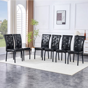 English Elm A Set of 2 Crystal Button Faux Leather Dining Chairs with Embossed Croc Texture Black W3226P344029