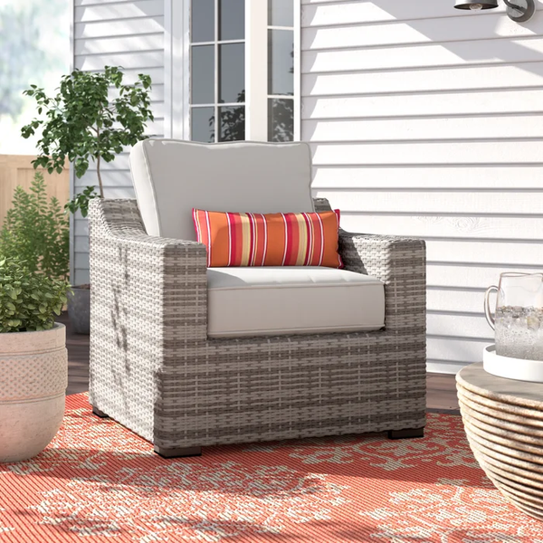 English Elm Fully Assembled Patio Chair with Cushions - Ergonomic Wicker Lounge, Plush Water-Repellent Fabric, Reclining Comfort Grey Mix B120P205858