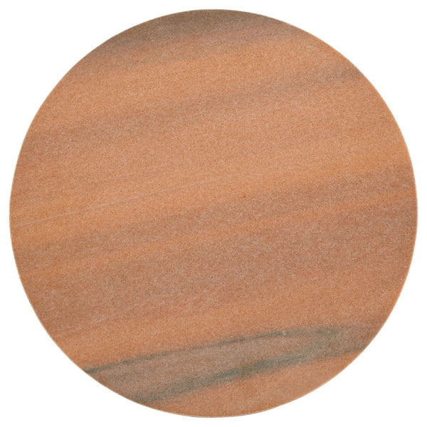English Elm Emporia Peach Marble Round Side Table with Gold Iron Frame and Mango Wood Base B062P441043