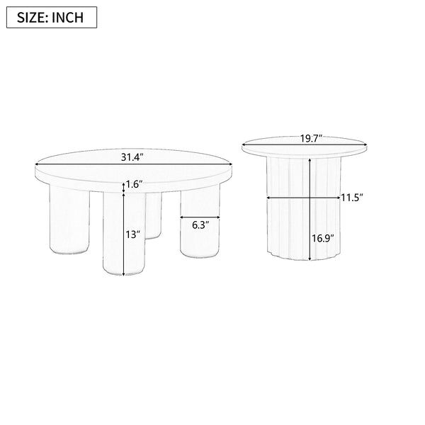 English Elm VIBE Modern Roman Column Coffee Table Set of 2 — Sculptural Round Tables, Stackable, Stable Design SJ000136AAK