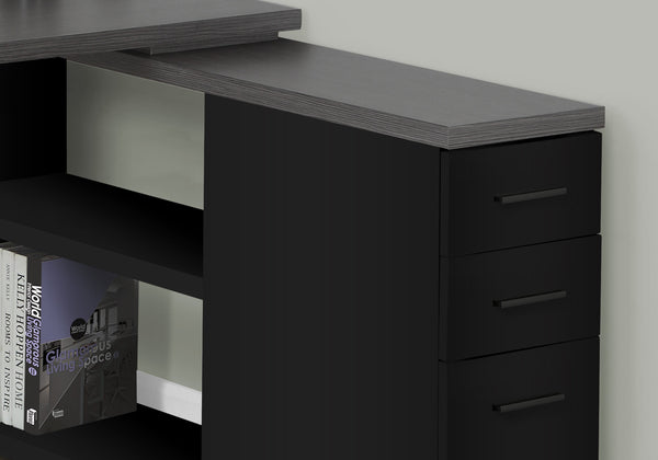 English Elm Computer L-Shape Desk with Left/Right Setup, Black/Grey Laminate, 3 Drawers & File Storage, Modern Office Organizer B2710P219767