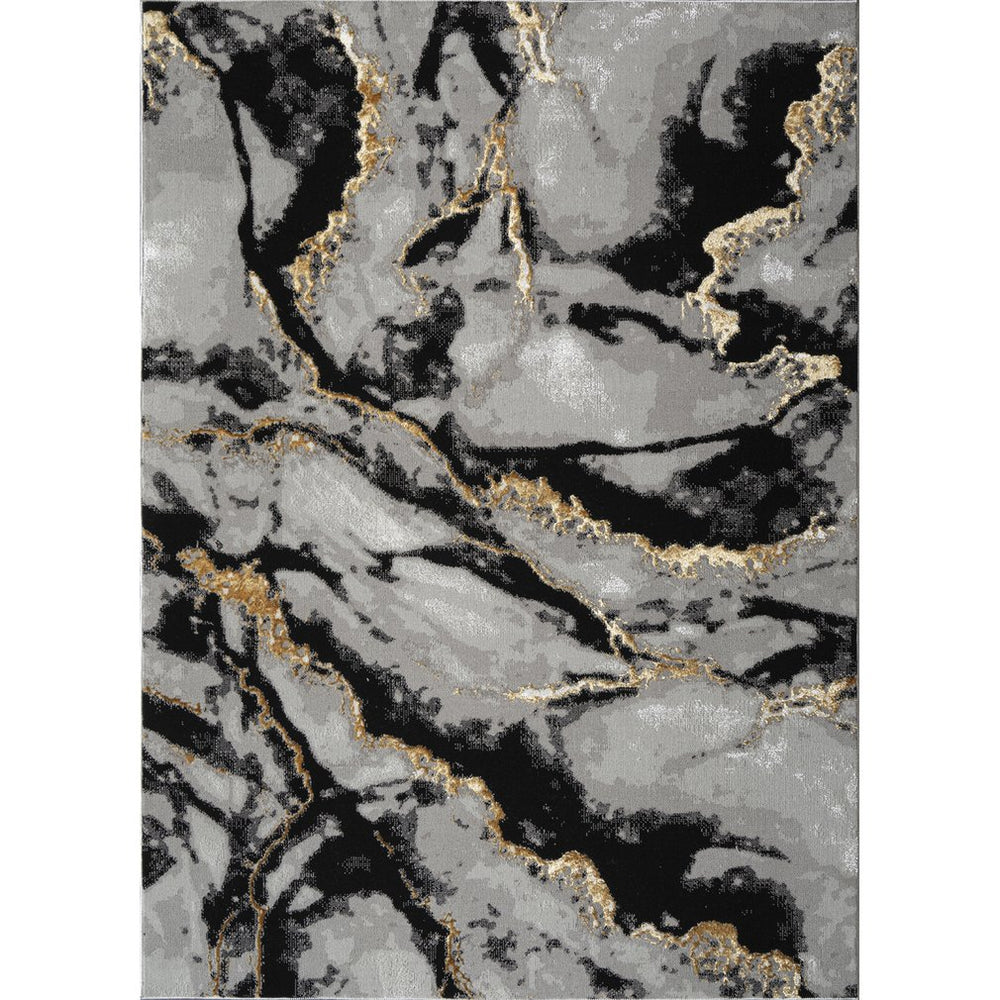English Elm "Tali" Tali Luxury Area Rug - Modern Grey & Black Abstract Design With Gold Accents For Stylish Interiors B030P216143