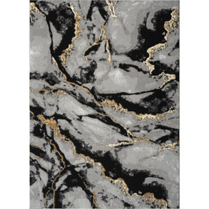 English Elm "Tali" Tali Luxury Area Rug - Modern Grey & Black Abstract Design With Gold Accents For Stylish Interiors B030P216143