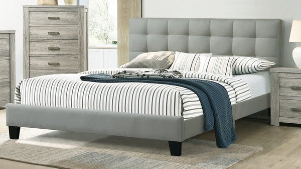 English Elm Contemporary Grey California King Bed with Tufted Polyfiber Headboard, Slat Support, Modern Style B011P309348
