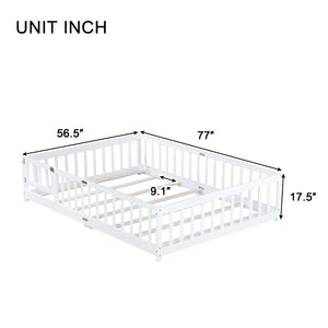 English Elm Full Size Floor Bed With Safety Guardrails & Convenient Door, Eco-Friendly Rubberwood Design In White W504P286379