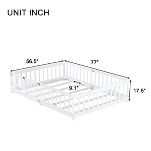 English Elm Full Size Rubberwood Floor Bed with Safety Guardrails and Latching Door for Toddlers White W504P429297