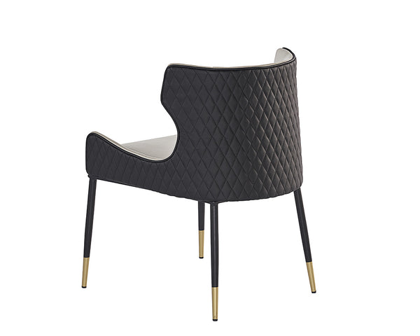 Sunpan Gianni Dining Chair - Elegant Faux Leather Upholstery with Diamond Stitching and Gold Accents Dillon Stratus / Dillon Black