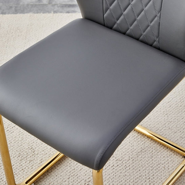 English Elm Table Set: Luxurious 9-Piece Dining Set With Pandora Glass Top, Golden Legs & 8 Gray Pu Chairs For Style W1151S03230-GIGA