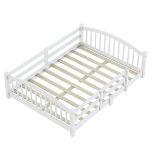 English Elm Full Montessori Pine Wood Floor Bed with Safety Rails Low Profile Kids Room Frame White N733P400299K
