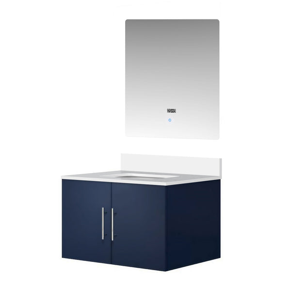 English Elm Navy 30" Bath Vanity with White Quartz Top, Soft-Close Storage & 30" LED Mirror — Durable, Stylish B2731S00751