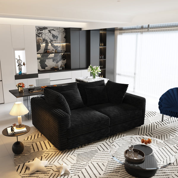 English Elm 102.4" Plush Corduroy 4-Seat Sofa — Modern Deep Seat Convertible Cloud Couch with Foam Pillows Black W1885P346911