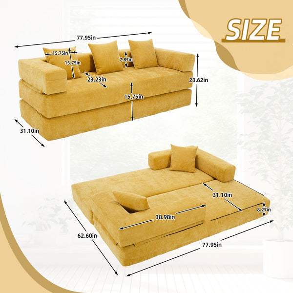 English Elm UNITED Folding Sofa Bed with Removable Cover Zipper, Chenille Memory Foam Sleeper for Small Spaces Yellow W1568P293806