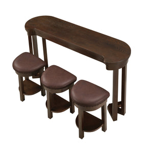 English Elm 4 Piece Bar Table Set with 3 Padded PU Stools, Solid Pine Legs, Oak Veneer Top, Rustic Rivet Accents Espresso W1202P289361