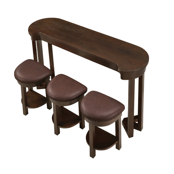 English Elm 4 Piece Bar Table Set with 3 Padded PU Stools, Solid Pine Legs, Oak Veneer Top, Rustic Rivet Accents Espresso W1202P289361