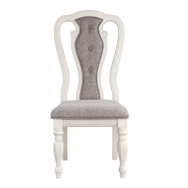 English Elm Grey Padded Side Chair Set of 2 with Antique White Wood Frame, Grey Upholstery, Classic Comfort Elegance B062P209253