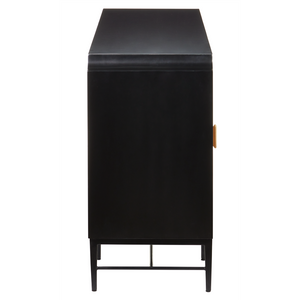 Kallista Taupe Credenza - Modern Sycamore Veneer Chest with Soft-Close Doors & Polished Brass Hardware