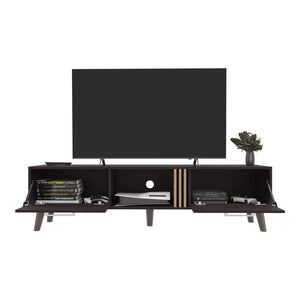 English Elm Altoona TV Stand Black Multi with Light Oak & Gold Accents, Engineered Wood, Cable Management, Stylish Storage B092P254749