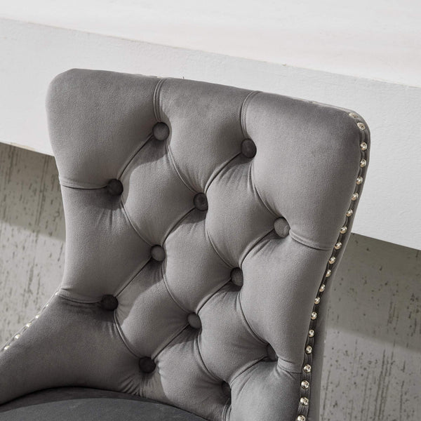 English Elm Thick Velvet Swivel Barstools Adjustable 25-33" Height with 17.7" Chrome Base, Tufted Diamond Pleat Elegance Gray W1143P335043