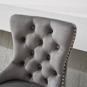 English Elm Thick Velvet Swivel Barstools with 17.7" Chrome Base, Tufted Diamond Pleating, Comfort Foam Seats Gray W1143P335043