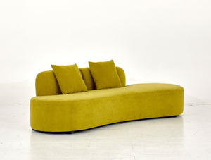 English Elm 90" Curved Sofa with Velvet Upholstery, Ergonomic Half-Moon 4-Seater with High-Density Foam Comfort Olive Green B2735P320309