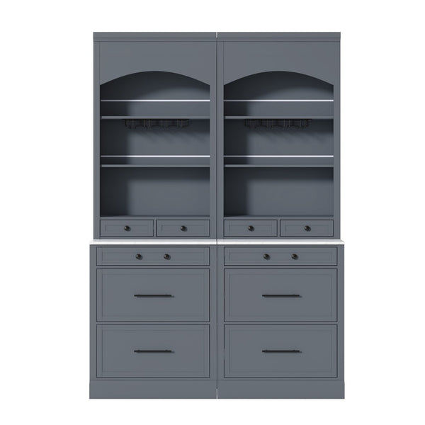 English Elm Modern Tall Kitchen Pantry Set of Two with Faux Marble Top and Glass Holders Gray SP000175AAE