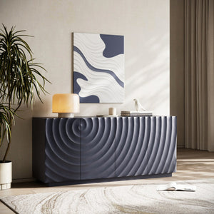 English Elm Buffet Modern Minimalist 4-Door Sideboard with Open Shelves, Anti-Tip Freestanding Storage, Navy W2263P353606