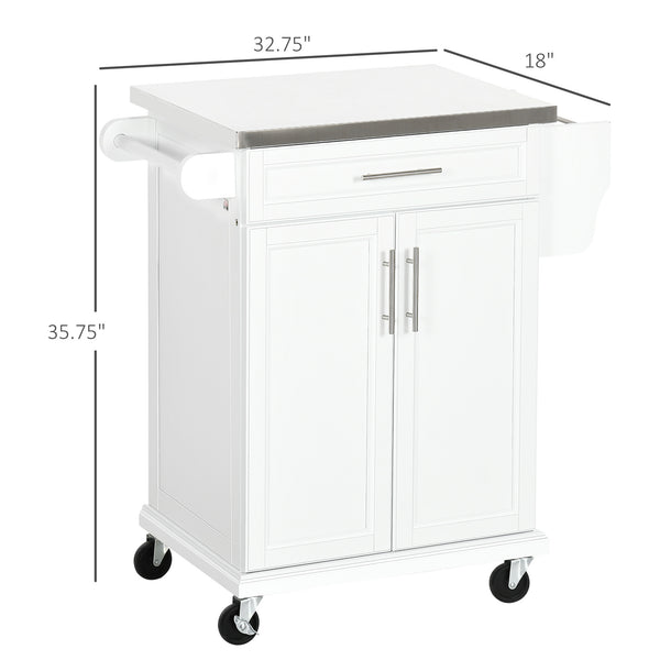 English Elm Homcom Rolling Kitchen Island With Stainless Steel Top, Drawer & Towel Rack – Perfect For Small Spaces! W2225P200710