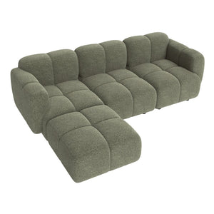 English Elm Beige Boucle L-shaped Sectional with Sculptural Cushion Blocks and Movable Ottoman Green N758T404142F