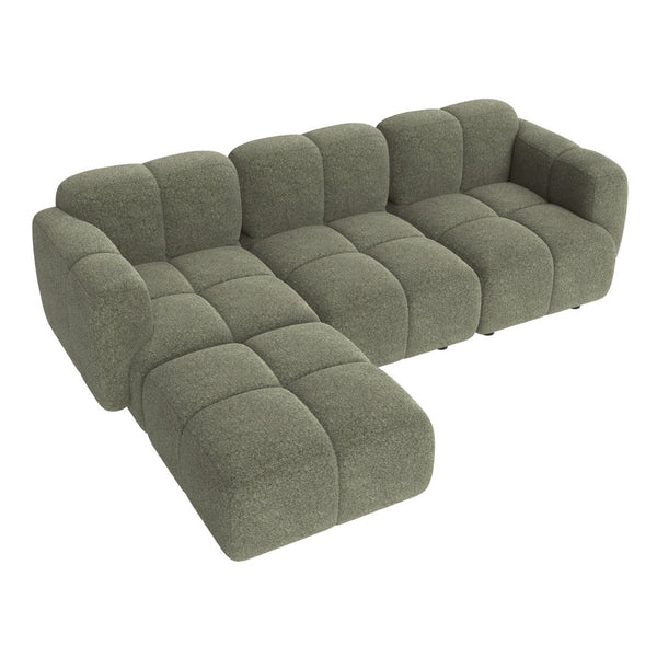 English Elm Beige Boucle L-shaped Sectional with Sculptural Cushion Blocks and Movable Ottoman Green N758T404142F